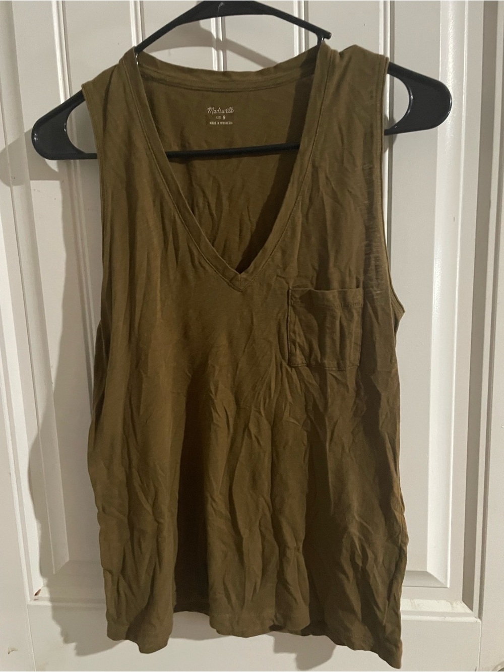 Madewell V-Neck Pocket Tank in Olive Brown